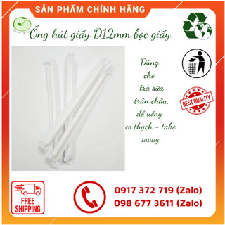 1000 ống hút giấy phi 12 dài 197mm bọc màng giấy, ống hút trà sữa trân châu- Ống hút giấy có màng bọc.