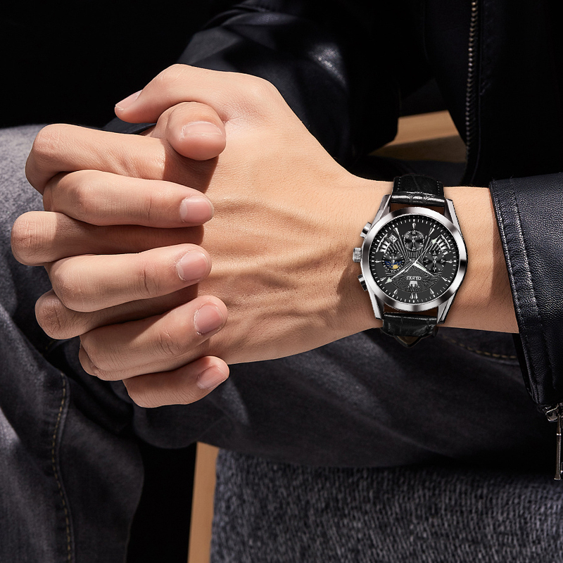 OLEVS Đồng hồ nam chính hãng dây da bò Chống thấm nước sâu hiệu ứng phát sáng 2876