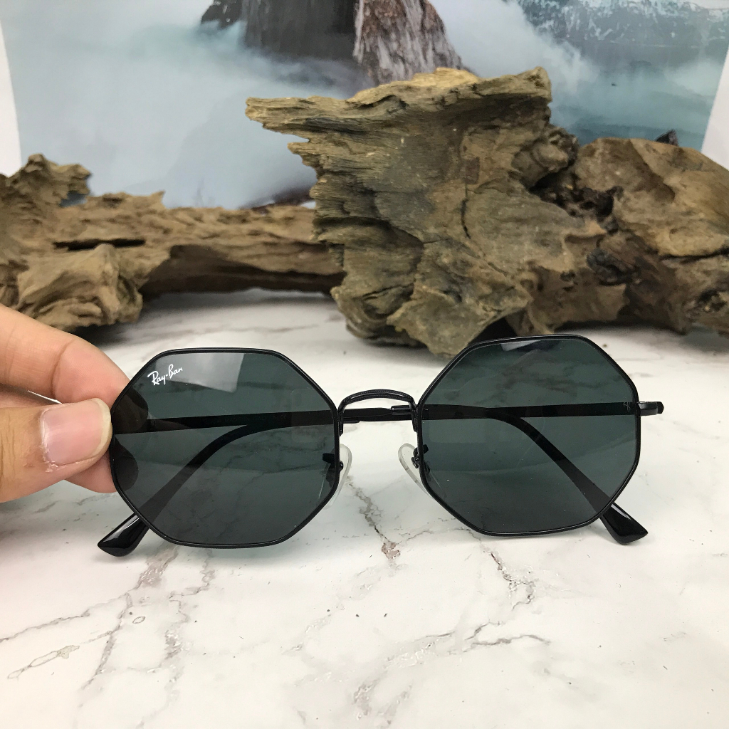 Kính râm rayban Ý, 2nd, phom đa giác tròng thủy tinh màu đen, dành cho nam và nữ, ảnh thật
