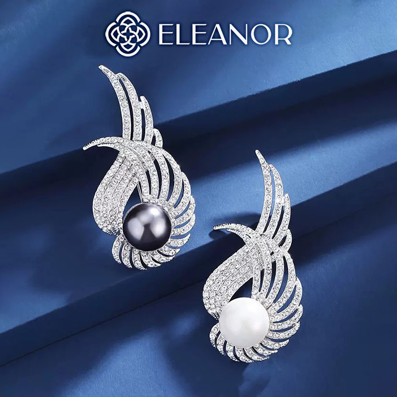 Ghim cài áo nam nữ đính ngọc trai nhân tạo Eleanor Accessories hình chiếc cánh đính đá phụ kiện thời trang 5696