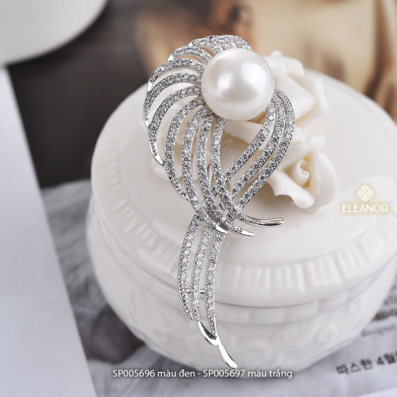 Ghim cài áo nam nữ đính ngọc trai nhân tạo Eleanor Accessories hình chiếc cánh đính đá phụ kiện thời trang 5696
