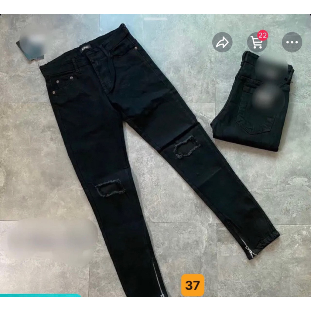 Quần Jean Nam Màu đen kiểu rách khoá kéo 2 bên ống quần chất vải denim, Quần bò nam ống côn nam đẹp y hình SOLOShop ms37