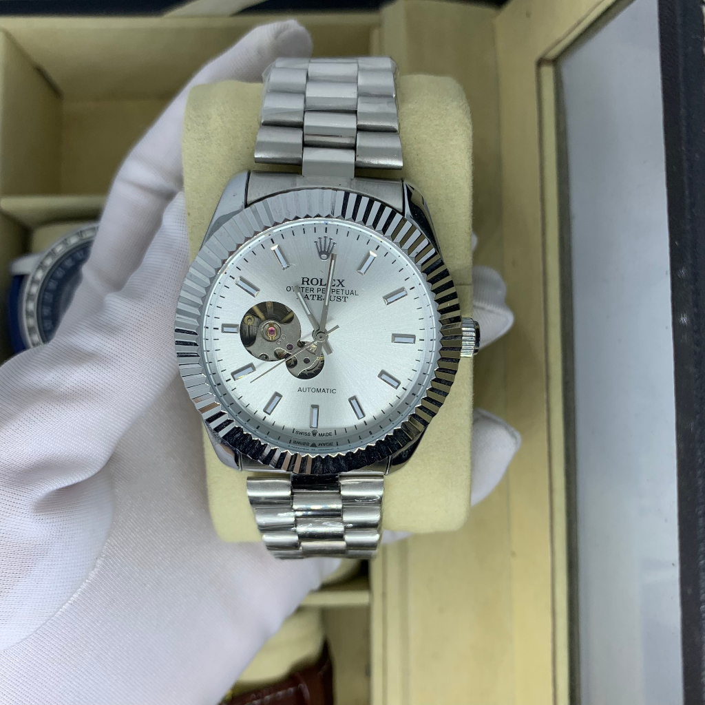 Đồng Hồ Nam Cơ Automatic- Đồng Hồ Cơ Lộ Máy Dây Kim Loại Máy Nhật Mặt Kính Chống Xước Chống Nước 5ATM- Mã Rlex