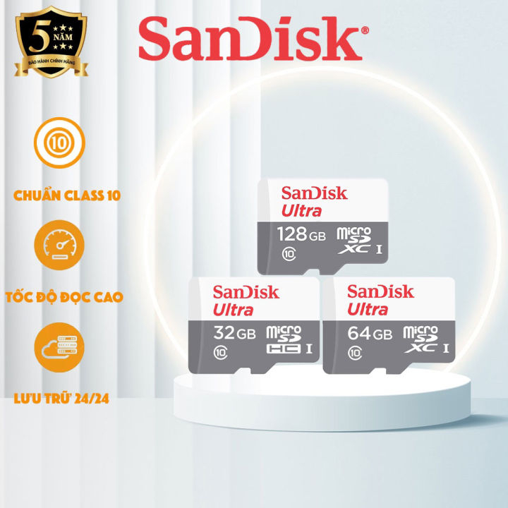 Thẻ Nhớ SanDisk Ultra 128G/64G/32G UHS-I - 100MB/s - Hàng Chính Hãng - Bảo hành 5 năm
