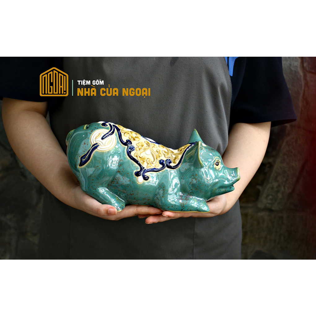 Gốm Việt - Heo gốm mỹ nghệ xanh đồng