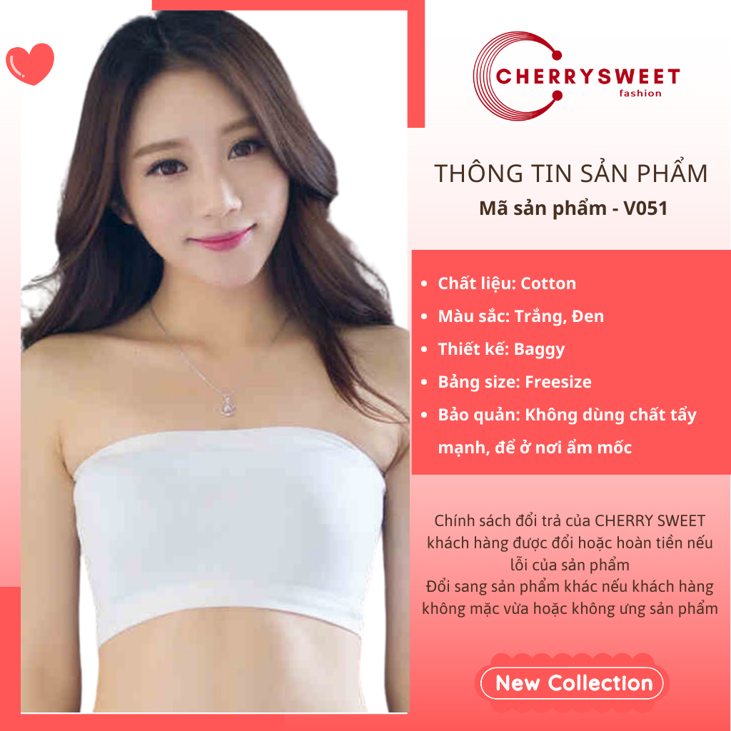 Áo ống cotton không dây CHERRYSWEET bra đúc su trơn siêu mềm mịn, co giãn tốt, chống chảy xệ V051 | BigBuy360 - bigbuy360.vn
