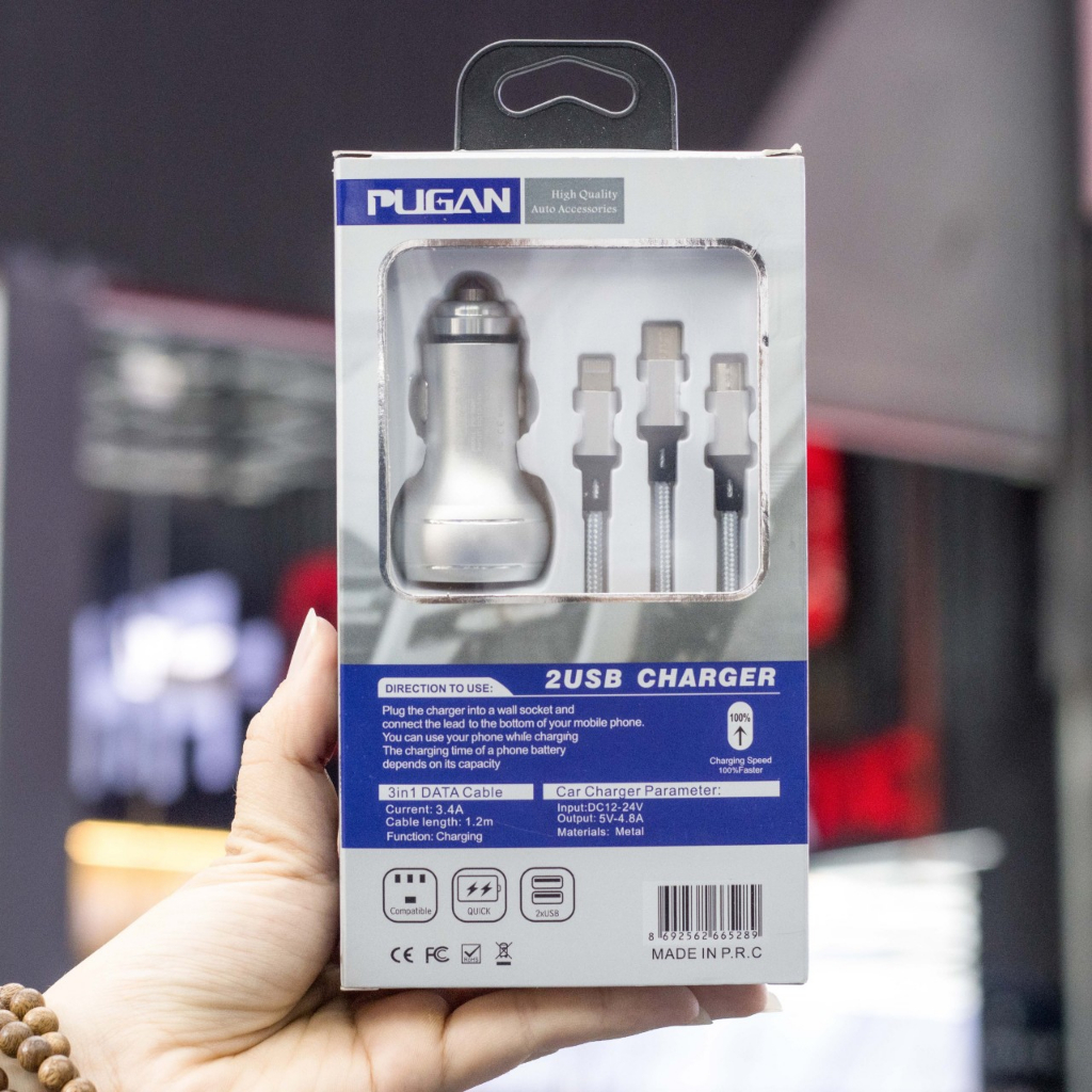 T.ẩu Sạc, Dây Sạc 3 Đầu PUGAN , Sạc Nhanh Điện Thoại Và Thiết Bị Điện Tử Trên Ô Tô Nhiều Công Suất | BigBuy360 - bigbuy360.vn