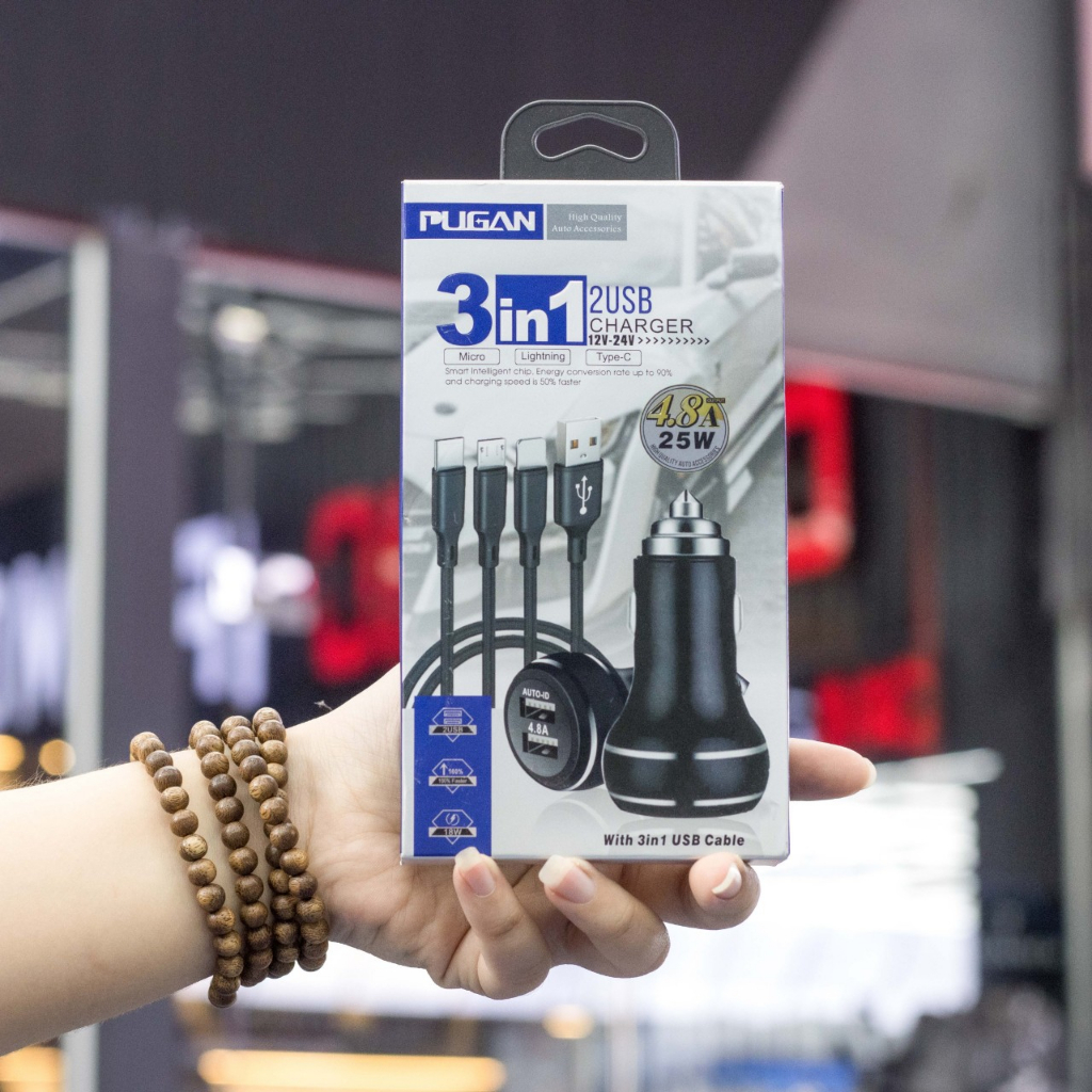 T.ẩu Sạc, Dây Sạc 3 Đầu PUGAN , Sạc Nhanh Điện Thoại Và Thiết Bị Điện Tử Trên Ô Tô Nhiều Công Suất | BigBuy360 - bigbuy360.vn