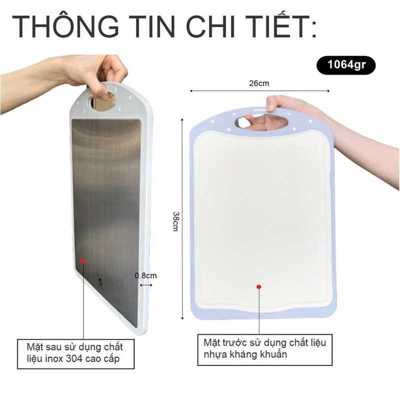 Thớt kháng khuẩn 2 mặt inox 304 và nhựa pp,chống mốc chống xước ,an toàn cho gia đình bạn