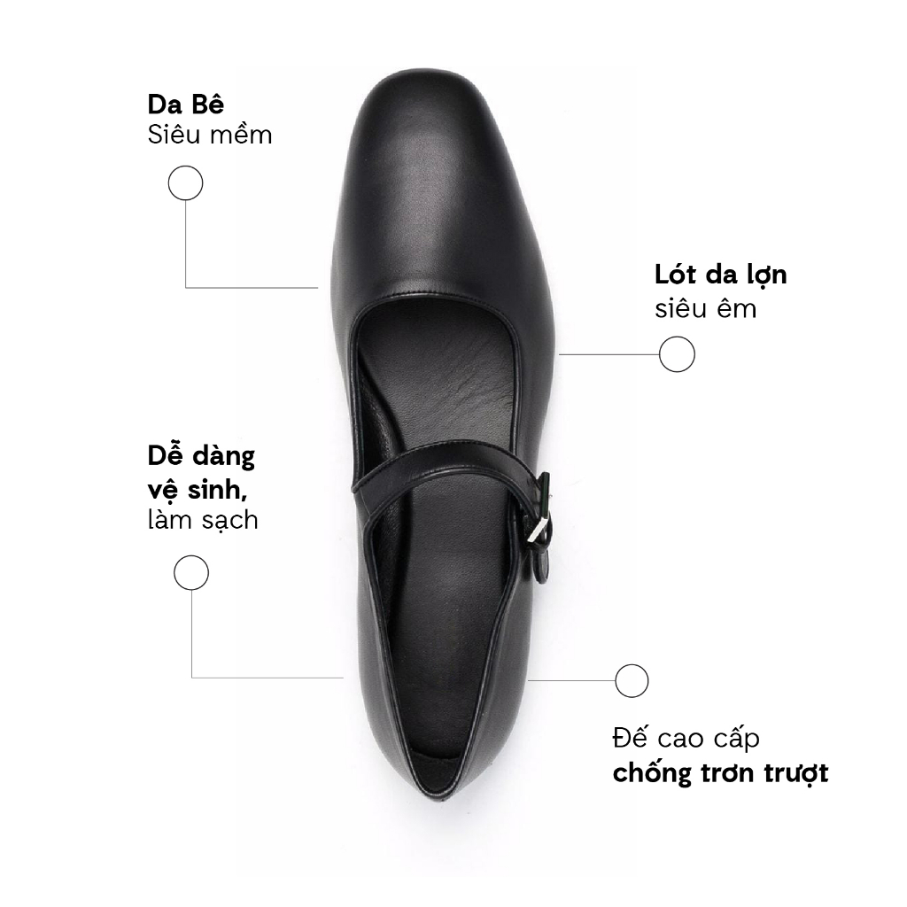 Giày mary jane da thật nữ CORAL màu đen