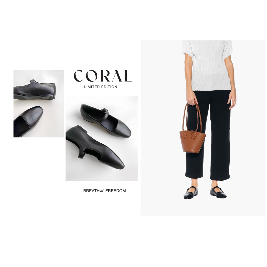 Giày mary jane da thật nữ CORAL màu đen