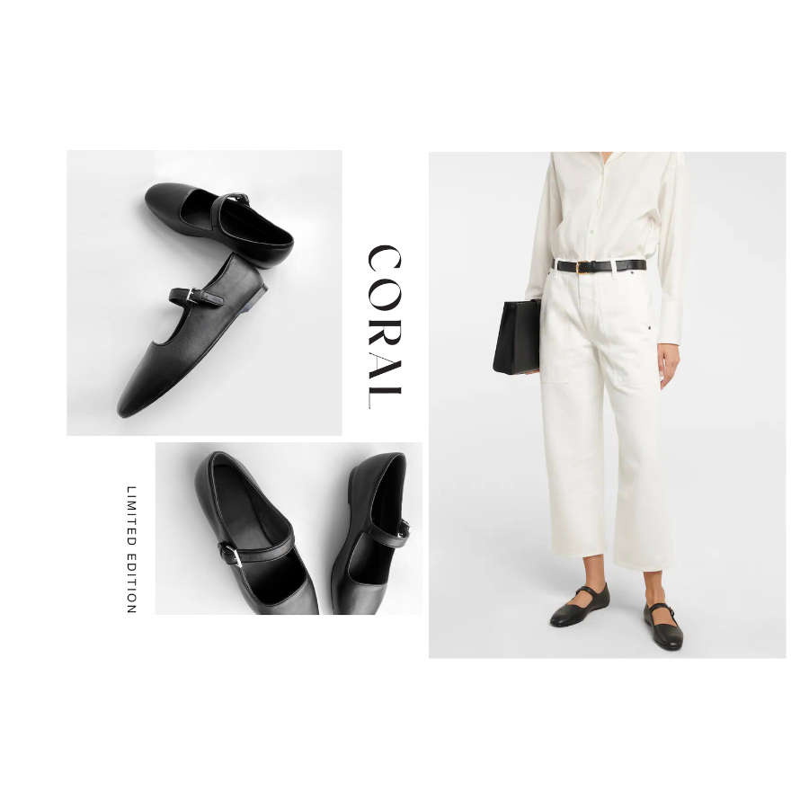 Giày mary jane da thật nữ CORAL màu đen