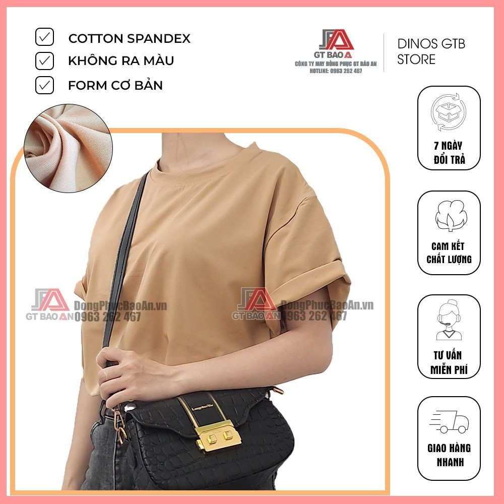 Áo thun nam nữ cổ tròn Cotton, Áo phông nhóm lớp tay ngắn form rộng Unisex màu Be, màu Nâu Nhạt, màu cafe