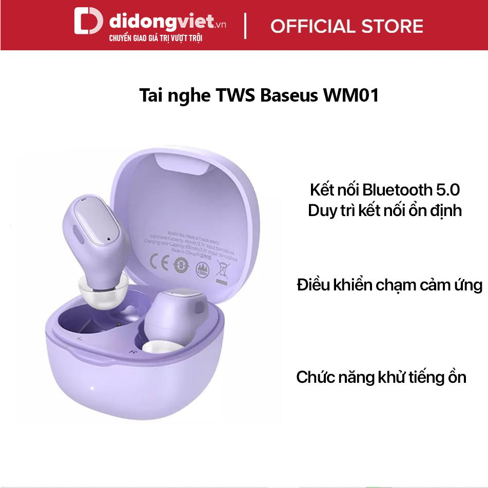 Tai nghe TWS Baseus Encok True Wireless Earphones WM01 Chính hãng - Bluetooth 5.0, Điều khiển cảm ứng, Khử tiếng ồn