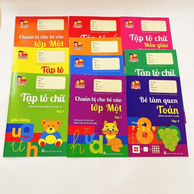 Bộ 10 cuốn tập tô , tập viết chữ, số - Tặng kèm 2 bút chì ,1 tẩy và 1 gọt - Hành trang cho bé vào lớp 1
