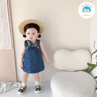Set váy bò kèm áo kẻ siêu siêu cưng cho bé gái hàng QC