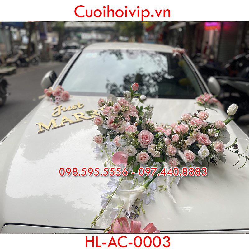 Hoa Lụa Trang Trí Xe Cưới - Hoa Giả Hiện Đại, Cao Cấp 2023 - HL-AC-0003 (gắn nam châm) - Hoa đầu xe