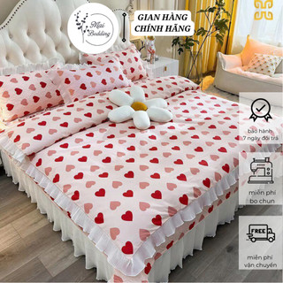 Bộ Ga Gối Cotton Trần Bông Nhập Khẩu Cao Cấp Tinh Tế Sắc Nét Họa Tiết Hoa Nhí Có Viền Bèo Maibedding 2023