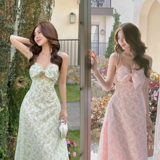 Váy đầm nữ 2 dây khoét ngực kiểu dáng gợi cảm xinh xắn chất gấm hoa cao cấp (có mút)