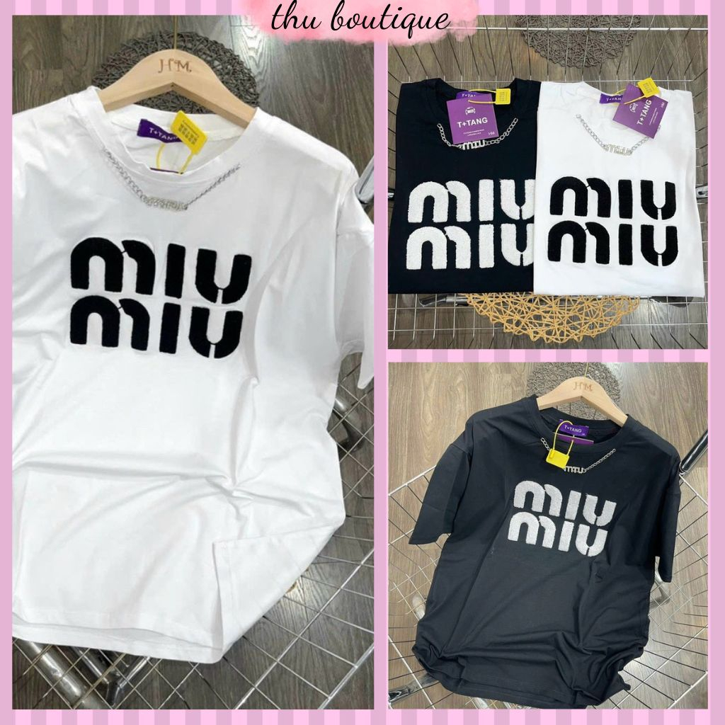 Áo phông nữ, áo thun nữ Miu miu form rộng, chữ xù đính nổi, hàng đẹp chuẩn ảnh