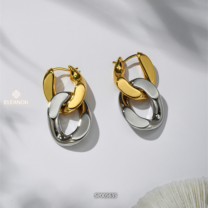 Bông tai nữ chuôi bạc 925 Eleanor Accessories kiểu dáng dài mắt xích phụ kiện trang sức 5635