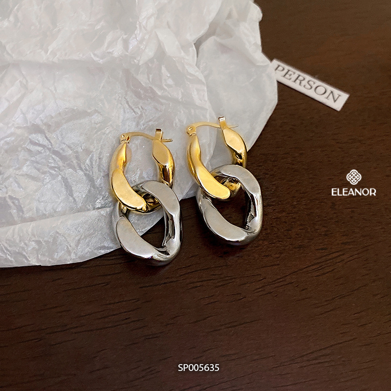 Bông tai nữ chuôi bạc 925 Eleanor Accessories kiểu dáng dài mắt xích phụ kiện trang sức 5635