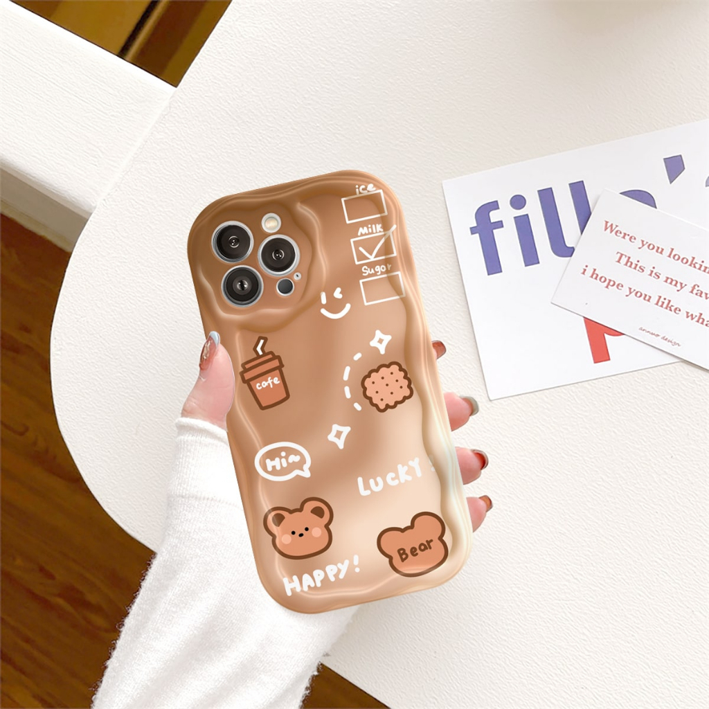 Ốp lưng iphone Viền nổi cạnh sóng Caffe Bear 6s/6splus/7/7plus/8/8plus/x/xs/11/12/13/14/pro/max/promax/plus sk30