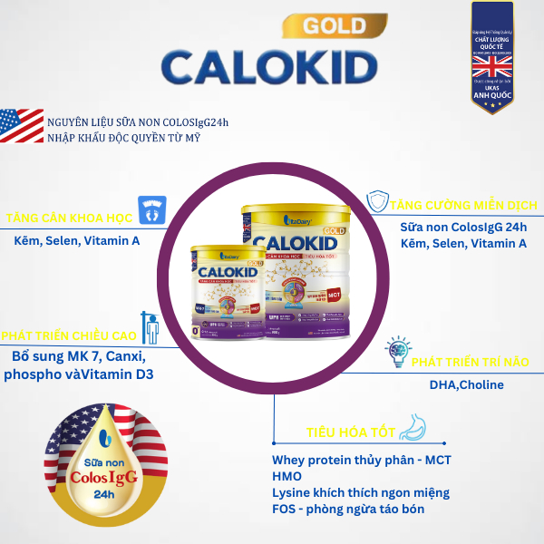 Sữa bột Calokid Gold 0+ 900g giúp bé tăng cân khoa học, tiêu hóa tốt - VitaDairy