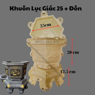 Khuôn đúc chậu cảnh lục giác 25 Hoa Sen và Chữ Phúc kết hợp chân đôn, Phù hợp trồng cây cảnh bonsai (mới100%) nhựa ABS