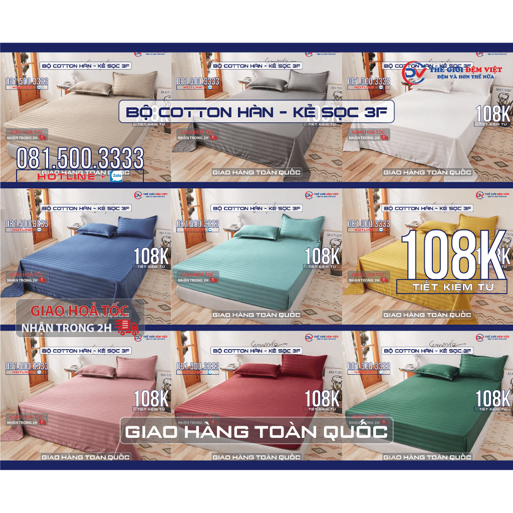 Bộ Ga Chun, Bộ Chăn Ga Gối Cotton Hàn - Kẻ Sọc 3cm, Set 3-4 Món Nhập Khẩu