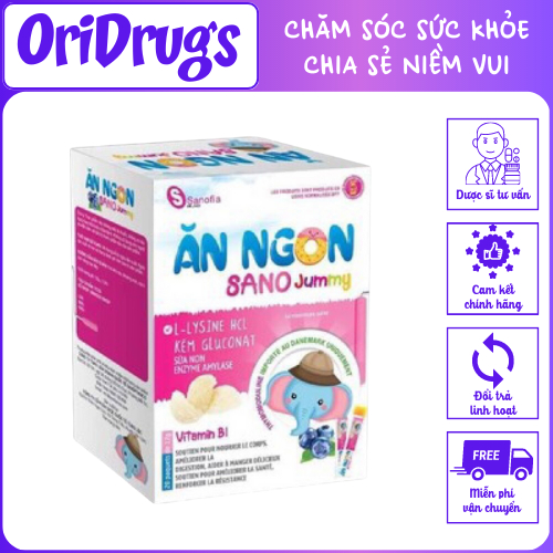 Thạch ăn ngon trẻ em SANO Jummy hộp 20 gói x 12g, bồi bổ cơ thể, tăng cường tiêu hóa, giúp ăn ngon, 