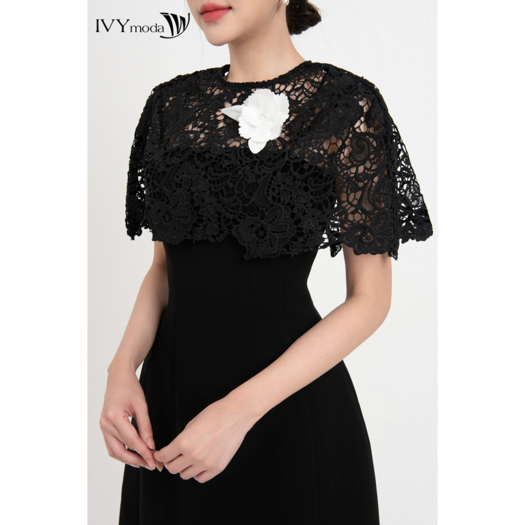 Đầm dạ hội vai lưới phối ren nữ IVY moda MS 45S2772