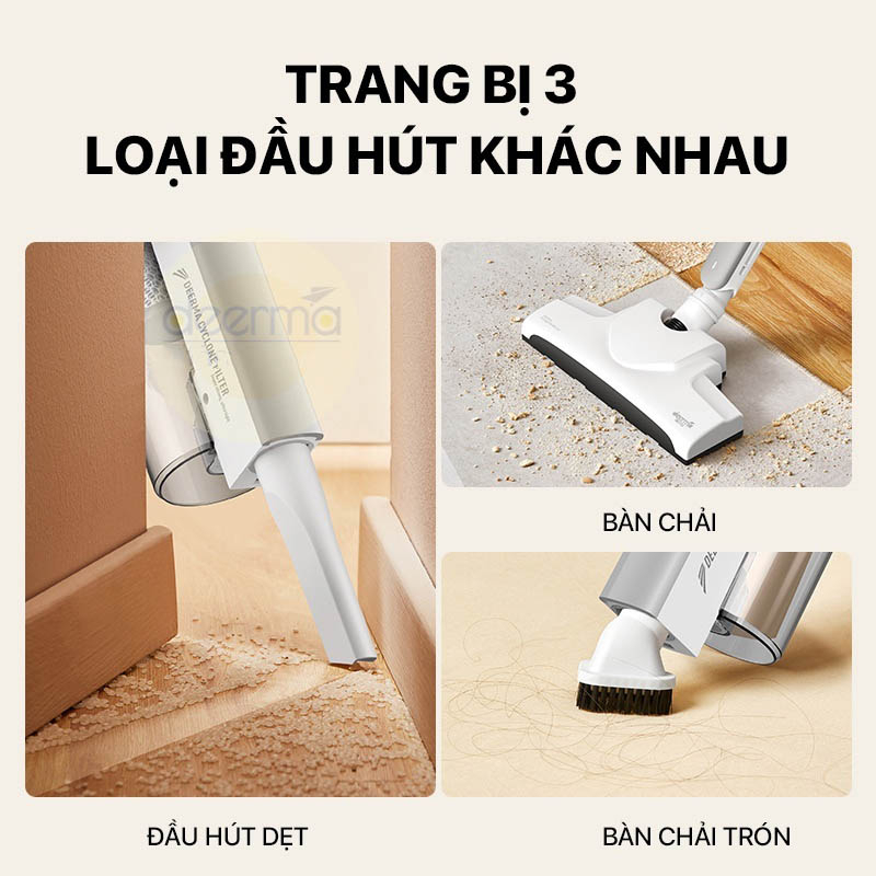 Máy hút bụi cầm tay Deerma DX700 công suất 600W, lực hút 15000Pa, kèm 3 đầu hút, hút sạch mọi ngóc ngánh trong nhà