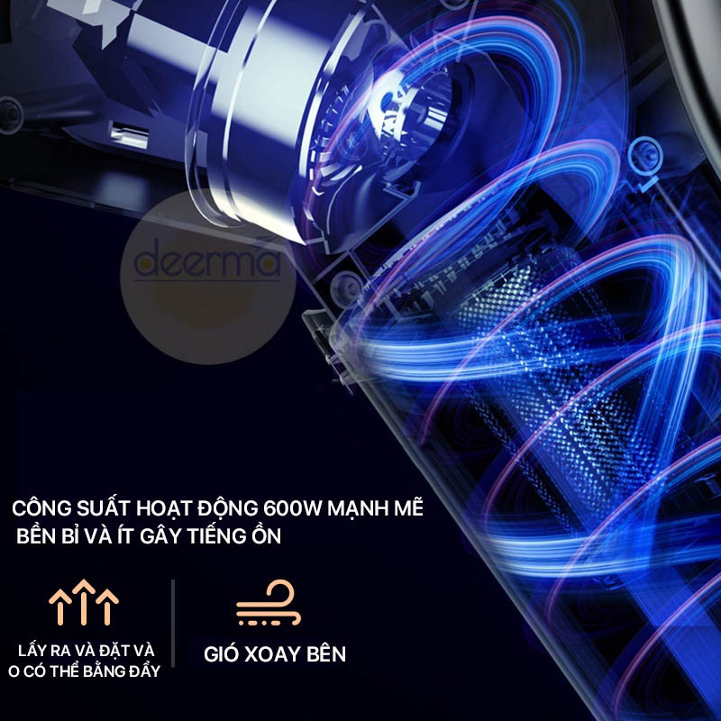 Máy hút bụi cầm tay Deerma DX700 công suất 600W, lực hút 15000Pa, kèm 3 đầu hút, hút sạch mọi ngóc ngánh trong nhà