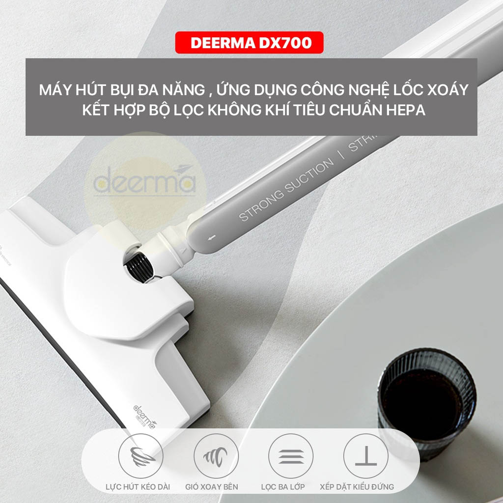 Máy hút bụi cầm tay Deerma DX700 công suất 600W, lực hút 15000Pa, kèm 3 đầu hút, hút sạch mọi ngóc ngánh trong nhà