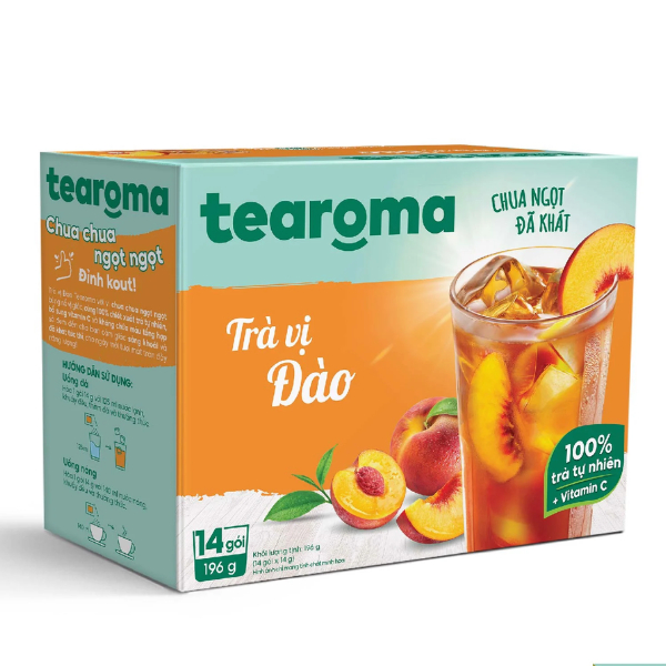 Trà TEAROMA hòa tan vị Đào hộp 196g (14 gói x 14g)