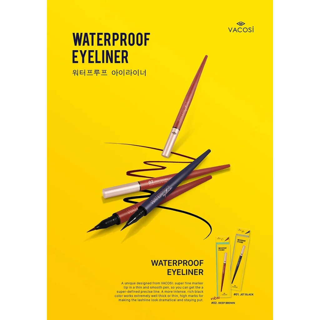 Bút Kẻ Mắt Nước Nét Mảnh, Siêu Lì, Lâu Trôi Vacosi Natural Studio Water Proof Eye Liner - VM24