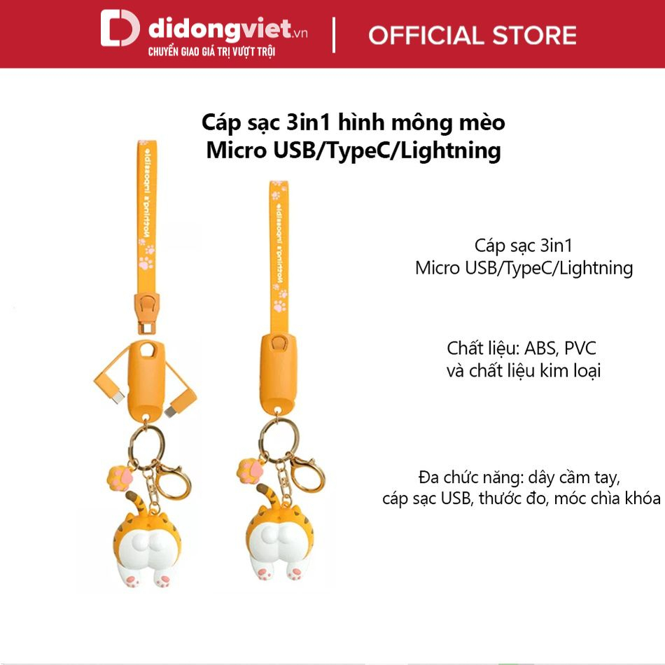 Cáp sạc hình mông mèo đa chức năng Baseus - Cáp sạc 3in1 Micro USB/Type C/Lightning