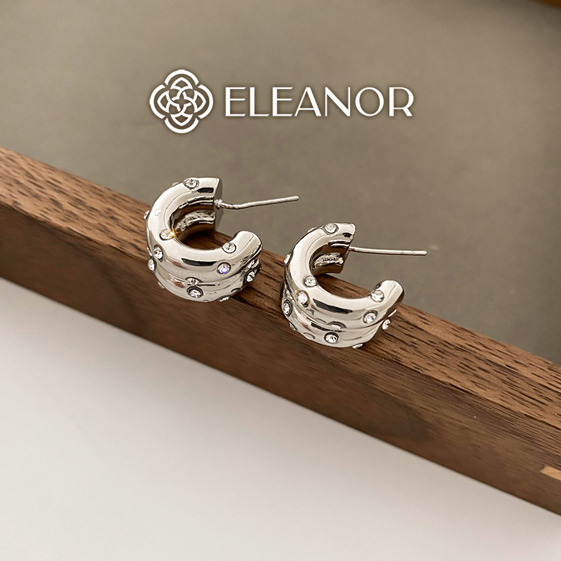 Bông tai nữ chuôi bạc 925 Eleanor Accessories hình tròn đính đá phụ kiện trang sức 5634