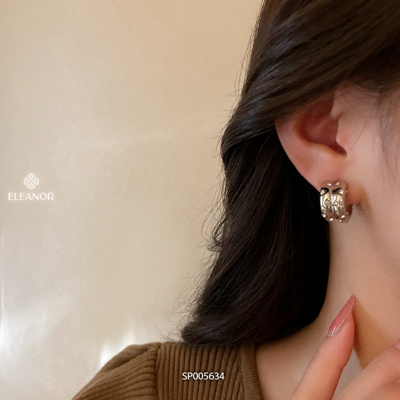 Bông tai nữ chuôi bạc 925 Eleanor Accessories hình tròn đính đá phụ kiện trang sức 5634