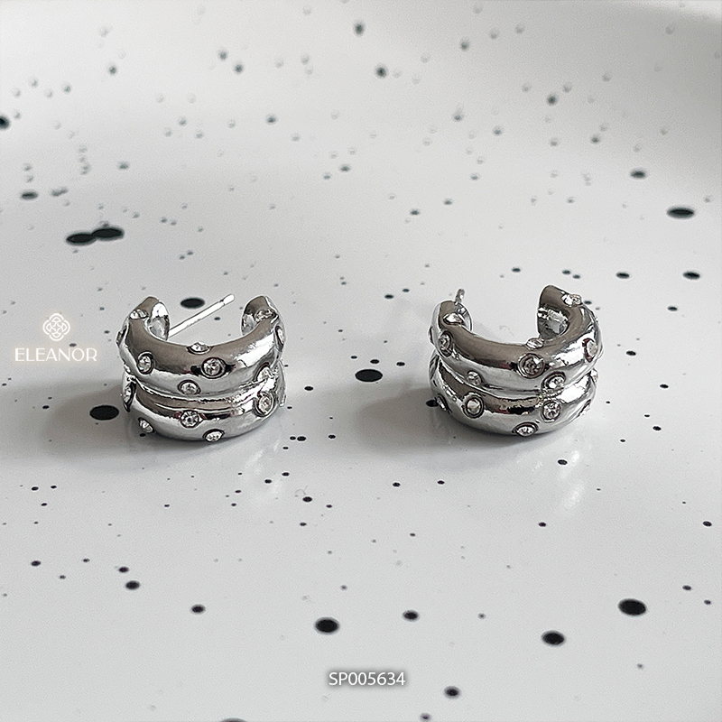 Bông tai nữ chuôi bạc 925 Eleanor Accessories hình tròn đính đá phụ kiện trang sức 5634