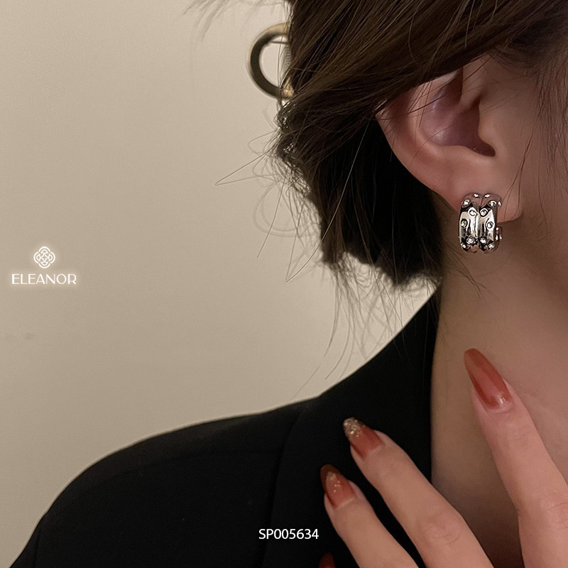 Bông tai nữ chuôi bạc 925 Eleanor Accessories hình tròn đính đá phụ kiện trang sức 5634