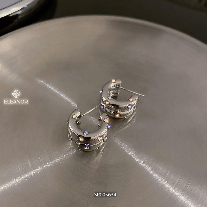 Bông tai nữ chuôi bạc 925 Eleanor Accessories hình tròn đính đá phụ kiện trang sức 5634