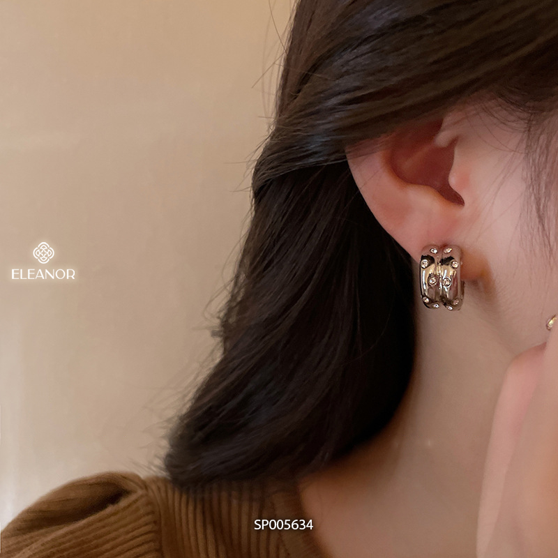 Bông tai nữ chuôi bạc 925 Eleanor Accessories hình tròn đính đá phụ kiện trang sức 5634