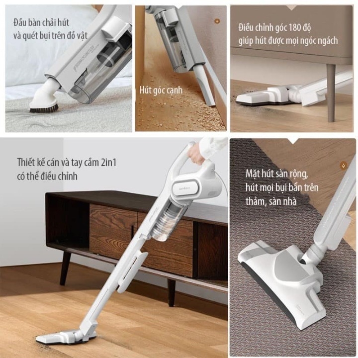 Máy hút bụi cầm tay Deerma DX700S/DX700 2 trong 1, lực hút 15000Pa, công suất 600W, làm sạch mọi ngóc ngách trong nhà