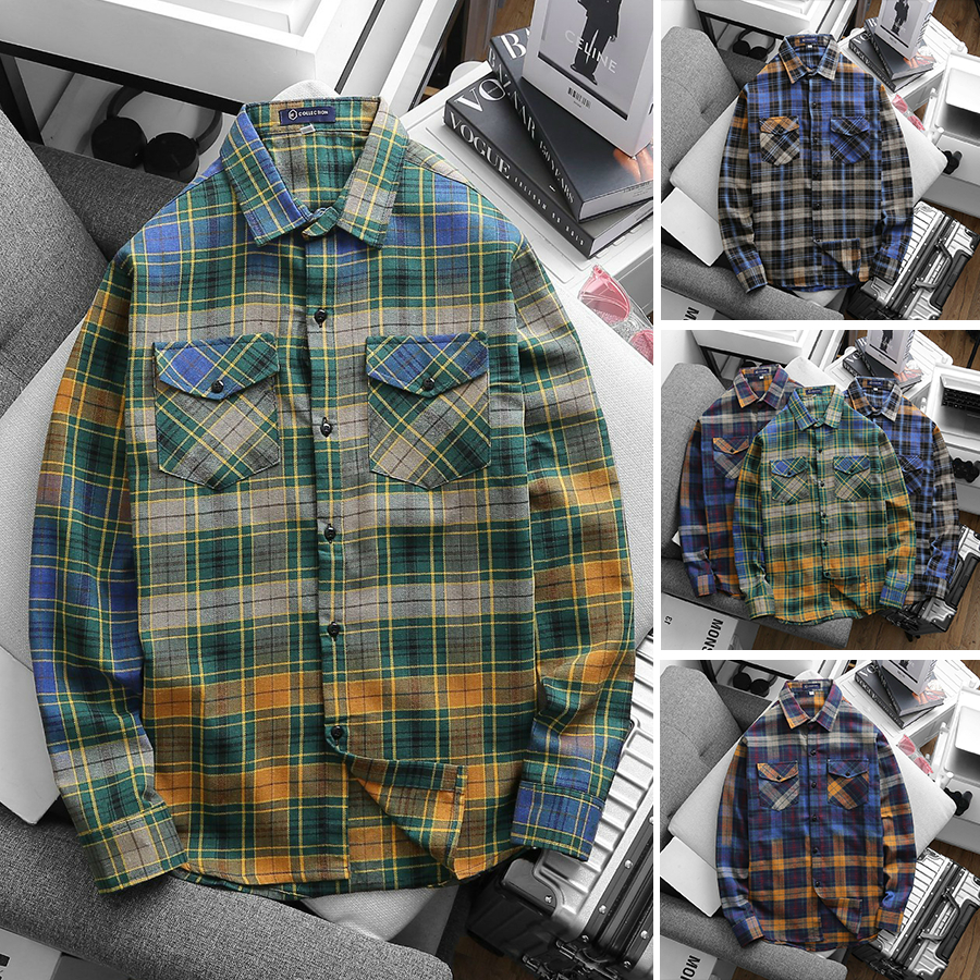Áo Sơ Mi Nam Nữ Tay Dài Cổ Bẻ Kẻ Caro 2 Túi Phối Màu Chất Liệu Vải Cotton Form Rộng 3 Màu Mền Mịn SMTD51 - TOMANO