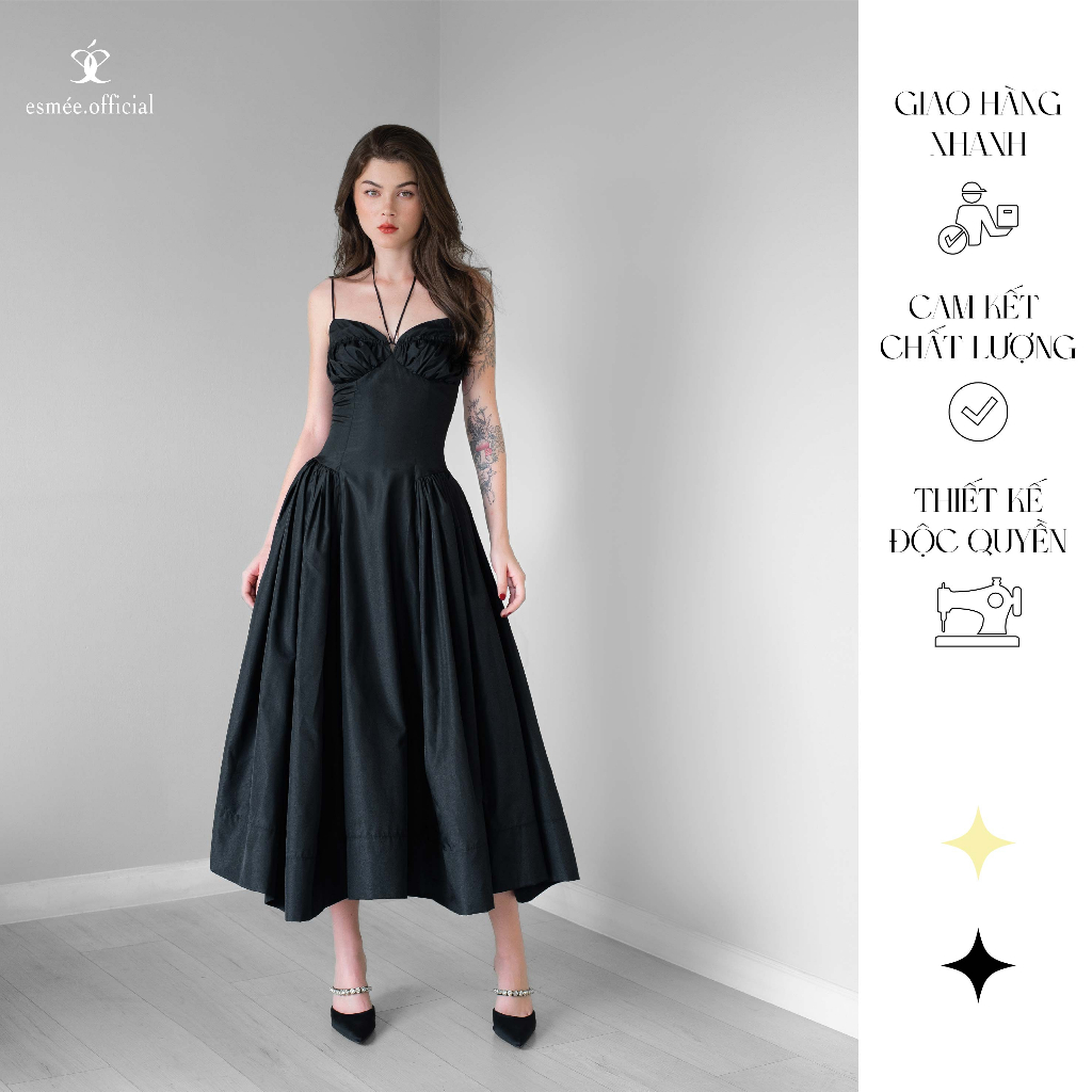 ESMEEOFFICIAL Đầm dự tiệc nữ hai dây có dây nơ dài kèm mút ngực cao cấp - Joslin Dress