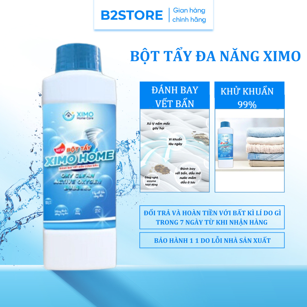 Bột tẩy đa năng Ximo OxiClean,thuốc tẩy sạch vết bẩn an toàn cho da tay,vết ố vàng quần áo trắng, quần áo màu B2store