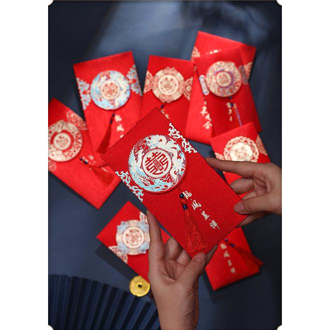 Lì xì đỏ mừng tuổi, đám cưới mẫu mới size 16 x9  cao cấp dầy đẹp,in sắc nét, có nhũ lấp lánh