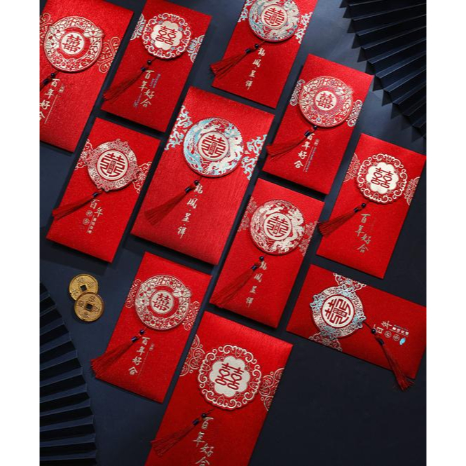 Lì xì đỏ mừng tuổi, đám cưới mẫu mới size 16 x9  cao cấp dầy đẹp,in sắc nét, có nhũ lấp lánh